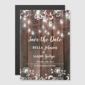 Rustic Lace String Lights Wedding Save the Date Magneteinladung (Vorne/Hinten)