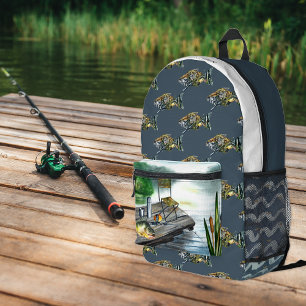 Rustic Lake Fishing   Monogramm Bedruckter Rucksack