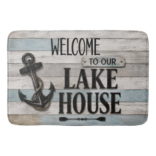 Rustic Lake House Anchor Nautical Coastal Badematte (Vorderseite)