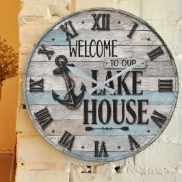 Rustic Lake House Anchor Nautical Coastal Große Wanduhr