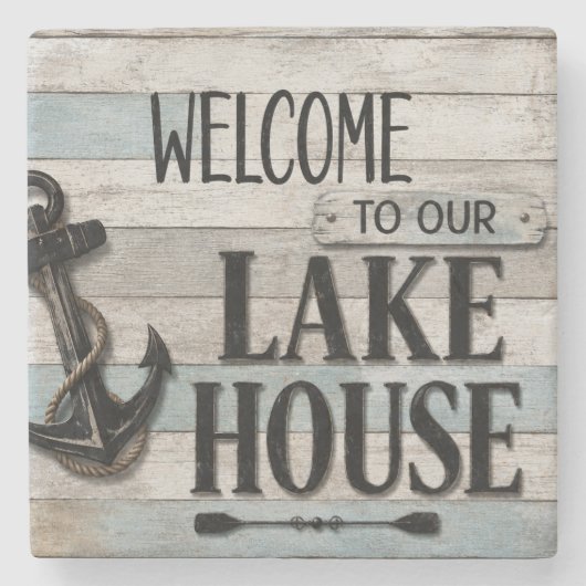 Rustic Lake House Anchor Nautical Coastal  Steinuntersetzer (Vorderseite)