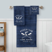 Rustic Lake House Familienname Blue Wood Badhandtuch Set