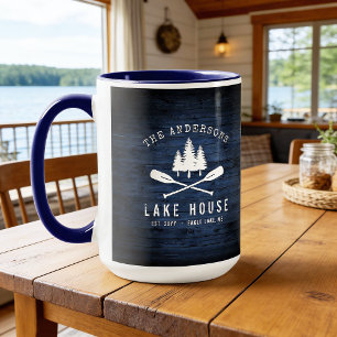 Rustic Lake House Oars Trees Blue Wood drucken Gro Tasse