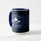 Rustic Lake House Oars Trees Blue Wood drucken Gro Tasse (Vorderseite Links)