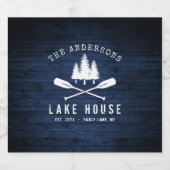 Rustic Lake House Oars Trees Blue Wood Print Label Alkoholflaschenetikett (Einzelnes Label)