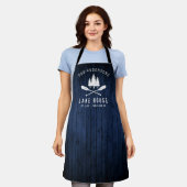 Rustic Lake House Oars Trees Blue Wood Print Schürze (Getragen)