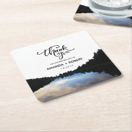 ©Rustic Lake Reflections Gastgeschenk Hochzeit am  Rechteckiger Pappuntersetzer