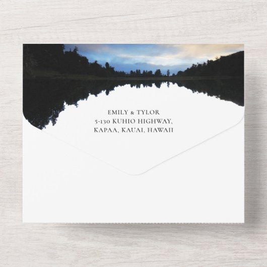 ©Rustic Lake Reflections Lakeside Wedding All In One Einladung (Rückseite)