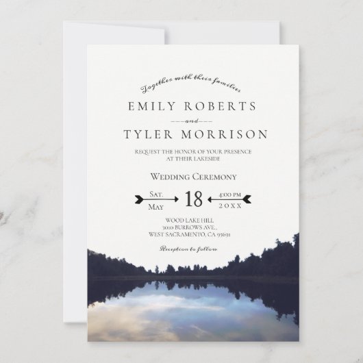 ©Rustic Lake Reflections Lakeside Wedding Einladung (Vorderseite)