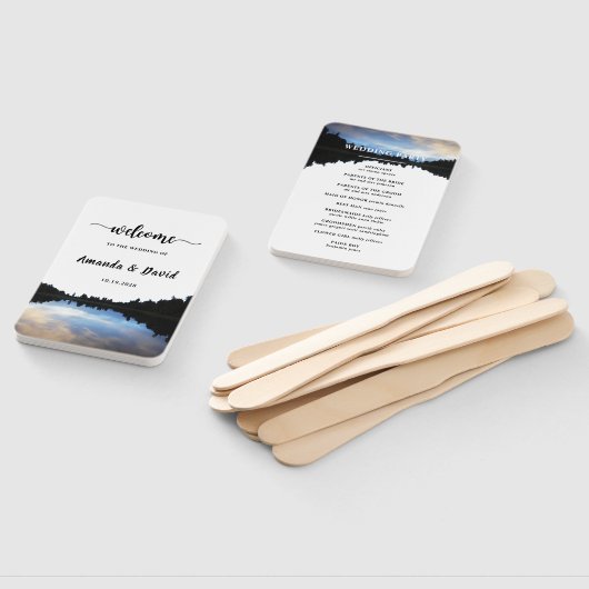 ©Rustic Lake Reflections Lakeside Wedding Hand Fan Fächer (Non-assembled)