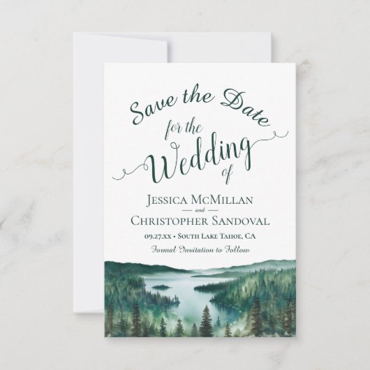 Rustic Lake Tahoe Watercolor Destination Wedding Save The Date (Vorderseite)