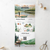 Rustic Lakeside Mountain | Illustrated Wedding Dreifach Gefaltete Einladung (Innenseite)