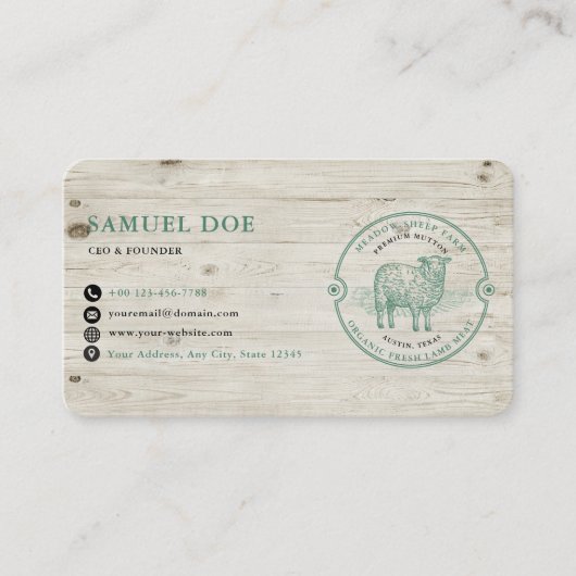Rustic Lamb Sheep Farm LOGO QR Code Green Visitenkarte (Vorderseite)