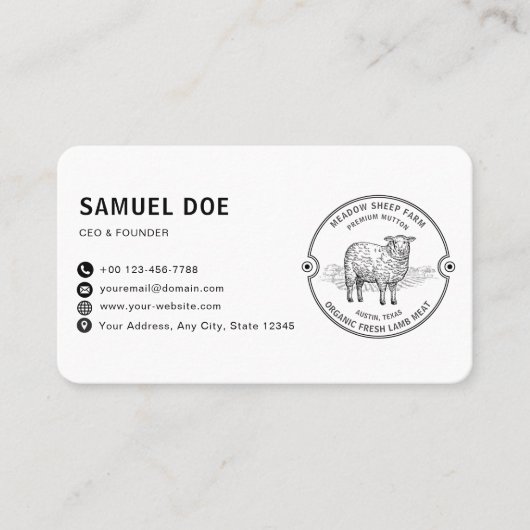 Rustic Lamb Sheep Farm LOGO QR Code Visitenkarte (Vorderseite)