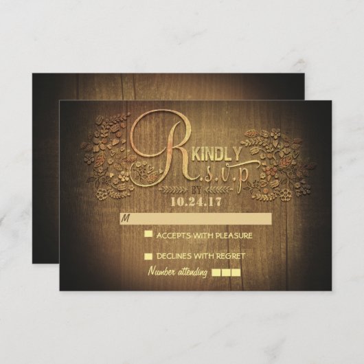 RUSTIC LAND Blumenholz Hochzeit RSVP Karten (Vorne/Hinten)