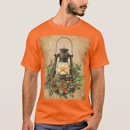 Rustic lantern christmas holly pine cozy festive T-Shirt (Vorderseite)