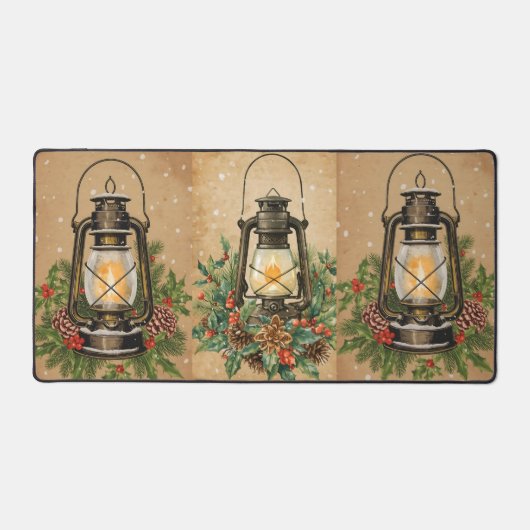 Rustic lantern Christmas holly pine festive winter Schreibtischunterlage (Vorderseite)