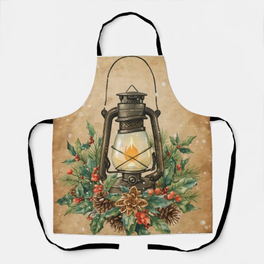 Rustic lantern christmas holly pine festive winter schürze (Vorderseite)