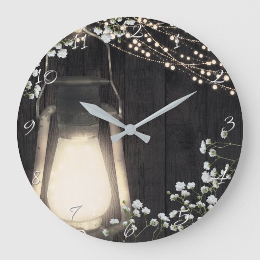Rustic Lantern Light & Baby's Breath Floral Große Wanduhr (Vorderseite)