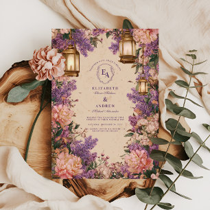 Rustic Lantern Lilac Peony Wedding Einladung