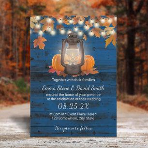 Rustic Lantern & Pumpkins Navy Blue Hochzeit im He Einladung
