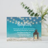 Rustic Lantern Starfish Beach Hochzeitstag Empfang Einladung (Stehend Vorderseite)