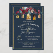 Rustic Lanterns Burgundy Navy Couple's Dusche Einladung (Vorne/Hinten)