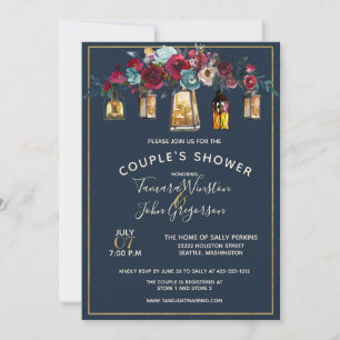 Rustic Lanterns Burgundy Navy Couple's Dusche Einladung