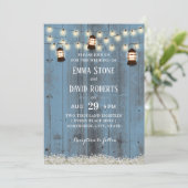 Rustic Lanterns Country floral Dusty Blue Wedding Einladung (Stehend Vorderseite)