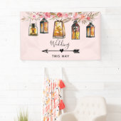 Rustic Lanterns Rose Gold Wedding Direction Banner (Insitu)