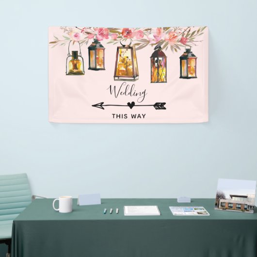 Rustic Lanterns Rose Gold Wedding Direction Banner (Messeveranstaltung)