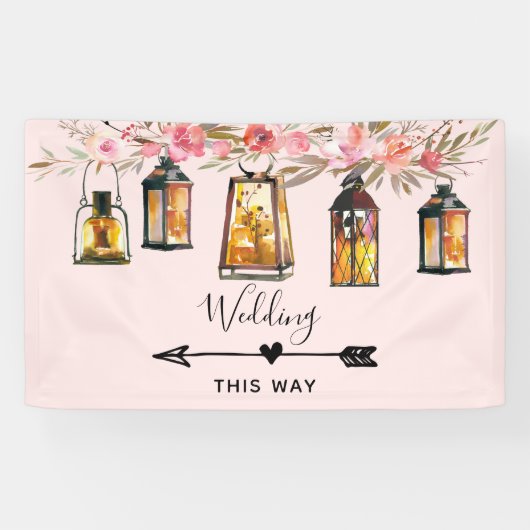 Rustic Lanterns Rose Gold Wedding Direction Banner (Horizontal)