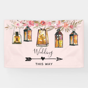 Rustic Lanterns Rose Gold Wedding Direction Banner