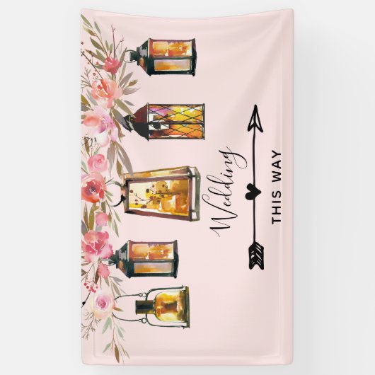 Rustic Lanterns Rose Gold Wedding Direction Banner (Vertikal)