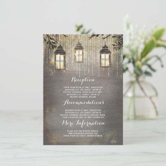Rustic Lanterns Wedding Information Guest Begleitkarte (Stehend Vorderseite)