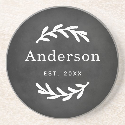 Rustic Laurel Branch Wreath Nachname Monogram Getränkeuntersetzer (Vorne)