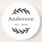 Rustic Laurel Branch Wreath Nachname Monogram Getränkeuntersetzer (Vorne)