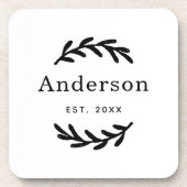 Rustic Laurel Branch Wreath Nachname Monogram Getränkeuntersetzer (Vorderseite)