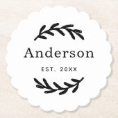 Rustic Laurel Branch Wreath Nachname Monogram Untersetzer (Vorderseite)