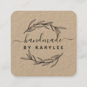 Rustic Laurel Leaf Handmade Script Quadratische Visitenkarte (Vorderseite)