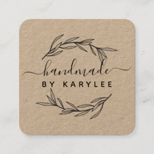 Rustic Laurel Leaf Handmade Script Quadratische Visitenkarte