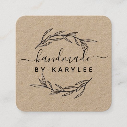Rustic Laurel Leaf Handmade Script Quadratische Visitenkarte (Vorderseite)