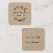 Rustic Laurel Leaf Handmade Script Quadratische Visitenkarte (Vorne/Hinten)