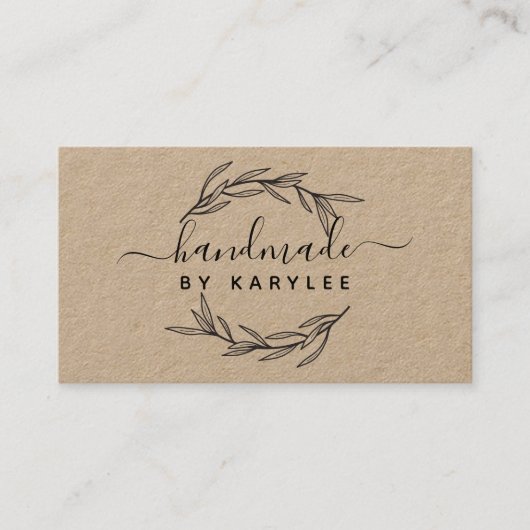 Rustic Laurel Leaf Handmade Script Visitenkarte (Vorderseite)