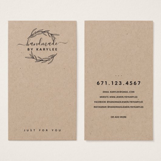 Rustic Laurel Leaf Jewelier Earring Display Card (Vorne & Hinten)