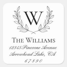 Rustic Laurel Wreath Monogram-Adresse Quadratischer Aufkleber