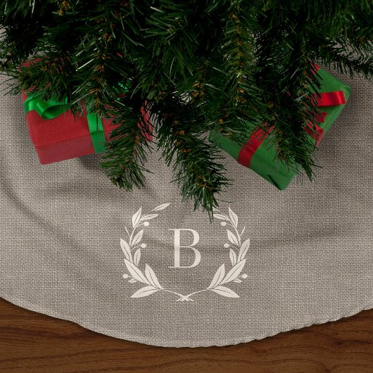 Rustic Laurel Wreath Monogram Tree Skirt Polyester Weihnachtsbaumdecke