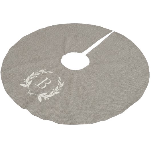 Rustic Laurel Wreath Monogram Tree Skirt Polyester Weihnachtsbaumdecke (Schrägansicht)