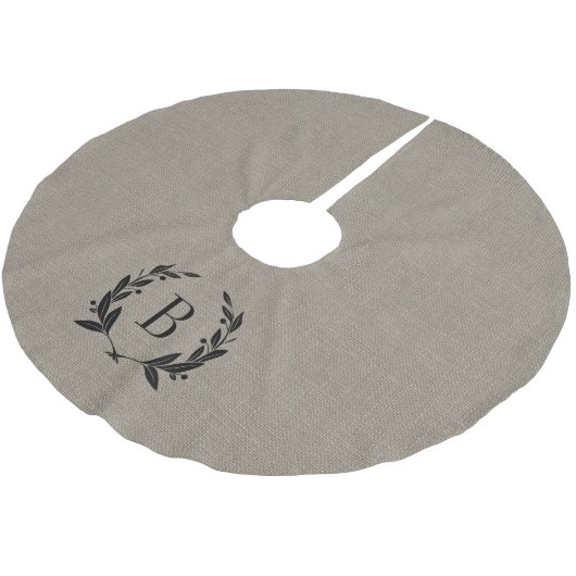Rustic Laurel Wreath Monogram Tree Skirt Polyester Weihnachtsbaumdecke (Schrägansicht)