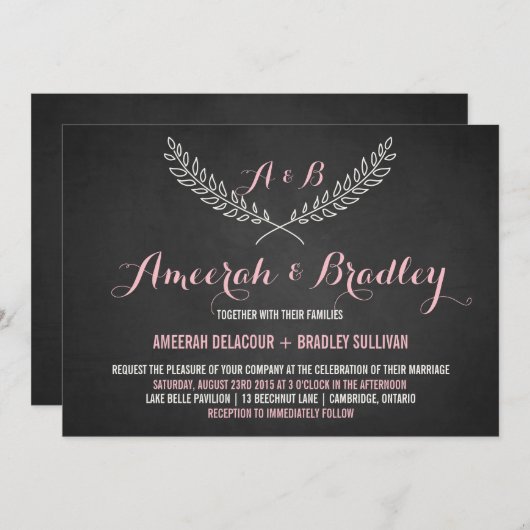 Rustic Laurel Wreath Monogram Weditation Einladung (Vorne/Hinten)